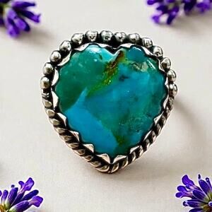 Kingman Turquoise Ring Sterling Silver Artisan Made Size 8